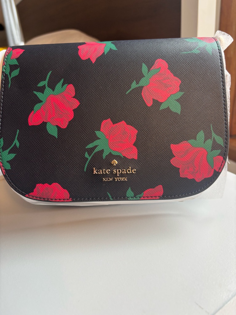 Kate Spade Black Crossbody With Red Floral Print